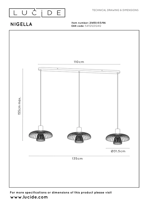 Lucide NIGELLA - Pendant light - 3xGU10 (MR16) - Coffee - Essential - technical